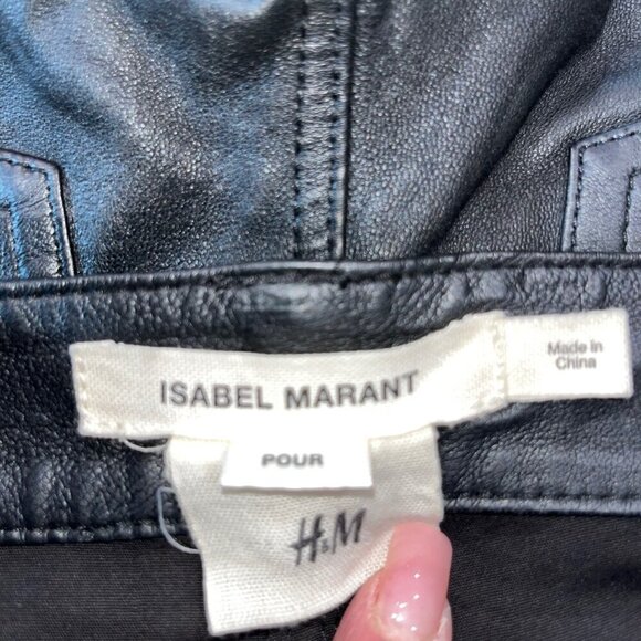 ISABEL MARANT X H&M BLACK NAPPA LEATHER LACE UP LEG MOTO TROUSER PANT EUC  2 - Picture 11 of 14